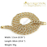 3 Pcs / 24 Iced Out Cuban Stone Chain/ Bracelet/ Watch Set Jewelry Sets