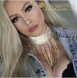 Multi Layer Tassel Rhinestone Choker Necklace in Silver - Avas Collection