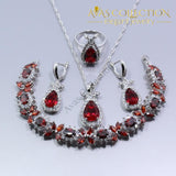 925 Sterling Silver Four Piece Jewelry Set Red Garnet White Zircon - Avas Collection