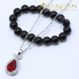 925 Sterling Silver Four Piece Jewelry Set Red Garnet White Zircon - Avas Collection