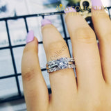 Solid L 925 Sterling Silver 3 Pieces Wedding Ring Set High Quality Engagement Rings