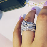 New Arrival 18K White Gold / 925 Sterling Silver Wedding Ring Set Simulated Diamonds Bands