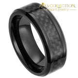 8Mm Mens Ceramic Ring Black Carbon Fiber Inlay Rings