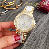 Rhinestone Simulated-Ceramics Crystal Quartz Watch Womens Watches