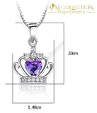 Purple / White Crown Cz Pendant Necklace 925 Sterling Silver Necklaces
