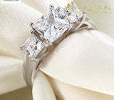 Three-Stones Solid 925 Sterling Silver Engagement Ring/ High Polished - Avas Collection