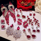 Luxury Rose Red Stone Earrings Collection Drop