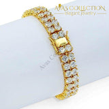 2 Rows Aaa Gold Silver Iced Out Tennis Bling Lab Simulated Diamond Bracelet 8 (Gold):