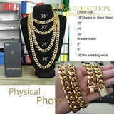 Mens Miami Cuban Link Chain 18K Gold 15Mm Stainless Steel Curb Necklace With Cz Diamond Choker (24)