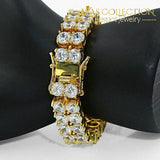2 Rows Aaa Gold Silver Iced Out Tennis Bling Lab Simulated Diamond Bracelet 8 (Gold):