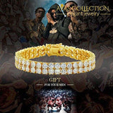 2 Rows Aaa Gold Silver Iced Out Tennis Bling Lab Simulated Diamond Bracelet 8 (Gold):