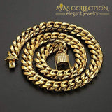Mens Miami Cuban Link Chain 18K Gold 15Mm Stainless Steel Curb Necklace With Cz Diamond Choker (24)