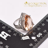 Huge Simulated  Morganite Silver Ring - Avas Collection