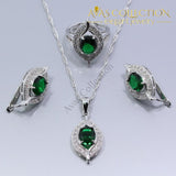 925 Sterling Silver Green Simulated Emerald Elegant Women Jewelry Set - Avas Collection