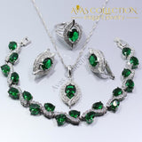 925 Sterling Silver Green Simulated Emerald Elegant Women Jewelry Set - Avas Collection