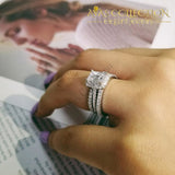 Emerald Cut 925 Sterling Silver Wedding Rings Set 3 In 1 18K Gold