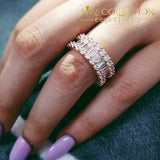 Rose Gold Silver Color Baguette Cut Wedding Band Ring Eternity Bands