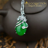 Natural Malay Stone Green Gem Crystal 925 Sterling Silver Pendant Necklace - Avas Collection