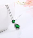 Created Emerald Water Drop 925 Sterling Silver Pendant Necklace - Avas Collection