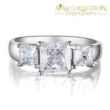 Three-Stones Solid 925 Sterling Silver Engagement Ring/ High Polished - Avas Collection