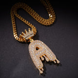 Custom Crown Bail Drip Bubble Initial Letters Chain Necklaces & Pendant