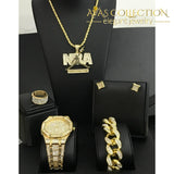 Nba Mens Watch Iced Out Cuban Hip Hop & Necklace Bracelet Earrings Ring Combo Quartz Watches