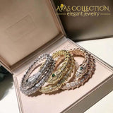 Open Bangle Green Eyes Snake Set 3 Color/ Rose Gold/ Yellow & White Gold Color Bangles