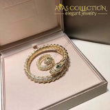 Open Bangle Green Eyes Snake Set 3 Color/ Rose Gold/ Yellow & White Gold Color Bangles