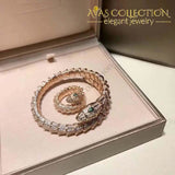 Open Bangle Green Eyes Snake Set 3 Color/ Rose Gold/ Yellow & White Gold Color Bangles