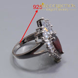 925 Silver Red Rhodolite White Crystal Earrings Ring Necklace Pendant Set - Avas Collection