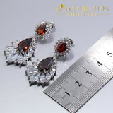 925 Silver Red Rhodolite White Crystal Earrings Ring Necklace Pendant Set - Avas Collection