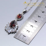 925 Silver Red Rhodolite White Crystal Earrings Ring Necklace Pendant Set - Avas Collection