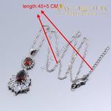 925 Silver Red Rhodolite White Crystal Earrings Ring Necklace Pendant Set - Avas Collection