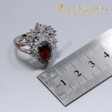 925 Silver Red Rhodolite White Crystal Earrings Ring Necklace Pendant Set - Avas Collection
