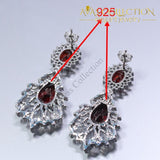 925 Silver Red Rhodolite White Crystal Earrings Ring Necklace Pendant Set - Avas Collection