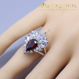 925 Silver Red Rhodolite White Crystal Earrings Ring Necklace Pendant Set - Avas Collection