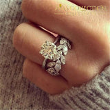 New Design Shiny Round 2Pc Ring Luxury Silver Leaf Rings