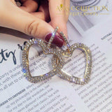 Big Heart Hoop Earrings Luxury Gold Silver Color Rhinestone