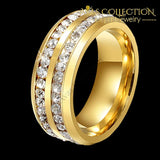 His and Hers Couple Rings Mens Stainless Steel Womens Infinity Princess Cut Yellow Gold/ White Gold Color - Avas Collection