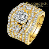 His and Hers Couple Rings Mens Stainless Steel Womens Infinity Princess Cut Yellow Gold/ White Gold Color - Avas Collection