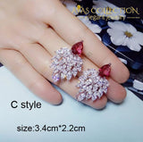 Luxury Rose Red Stone Earrings Collection Drop