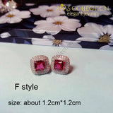 Luxury Rose Red Stone Earrings Collection Drop