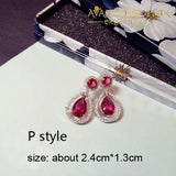 Luxury Rose Red Stone Earrings Collection Drop