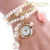 Rose Flower Design Pearl Wrist Watch Womens Watches