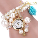 Rose Flower Design Pearl Wrist Watch Womens Watches