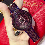 Stainless Steel Dress Watch Shining Rotation big Rhinestone Ladies Wrist Watch - Avas Collection