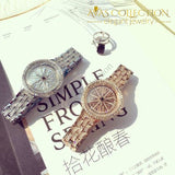 Stainless Steel Dress Watch Shining Rotation big Rhinestone Ladies Wrist Watch - Avas Collection