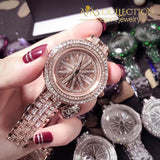 Stainless Steel Dress Watch Shining Rotation big Rhinestone Ladies Wrist Watch - Avas Collection
