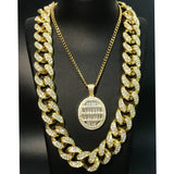 Iced Out Miami Cuban Compass Rock 2cm Pendant Bling Set
