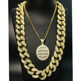 Iced Out Miami Cuban Compass Rock 2cm Pendant Bling Set